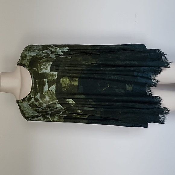 LOGO Lori Goldstein printed swing top lace hem-dark ivy-L - Picture 1 of 7